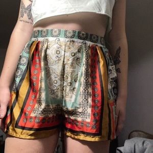satin scarf high waisted shorts